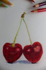 Two Cherries; Original Colored Pencil Sketch; Denise Gracias